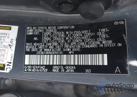 2006 Toyota 4Runner Sr5 V6 из США, поврежденный, VIN JTEBU14R460096165